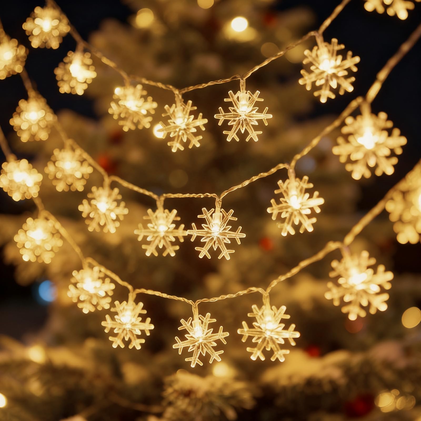 FACHOI Snowflake Fairy Lights, Christmas Tree String Lights LED Battery Powered String Lights for Christmas Wedding Birthday Indoor Outdoor Decorations F4-SDCD (Snowflake)