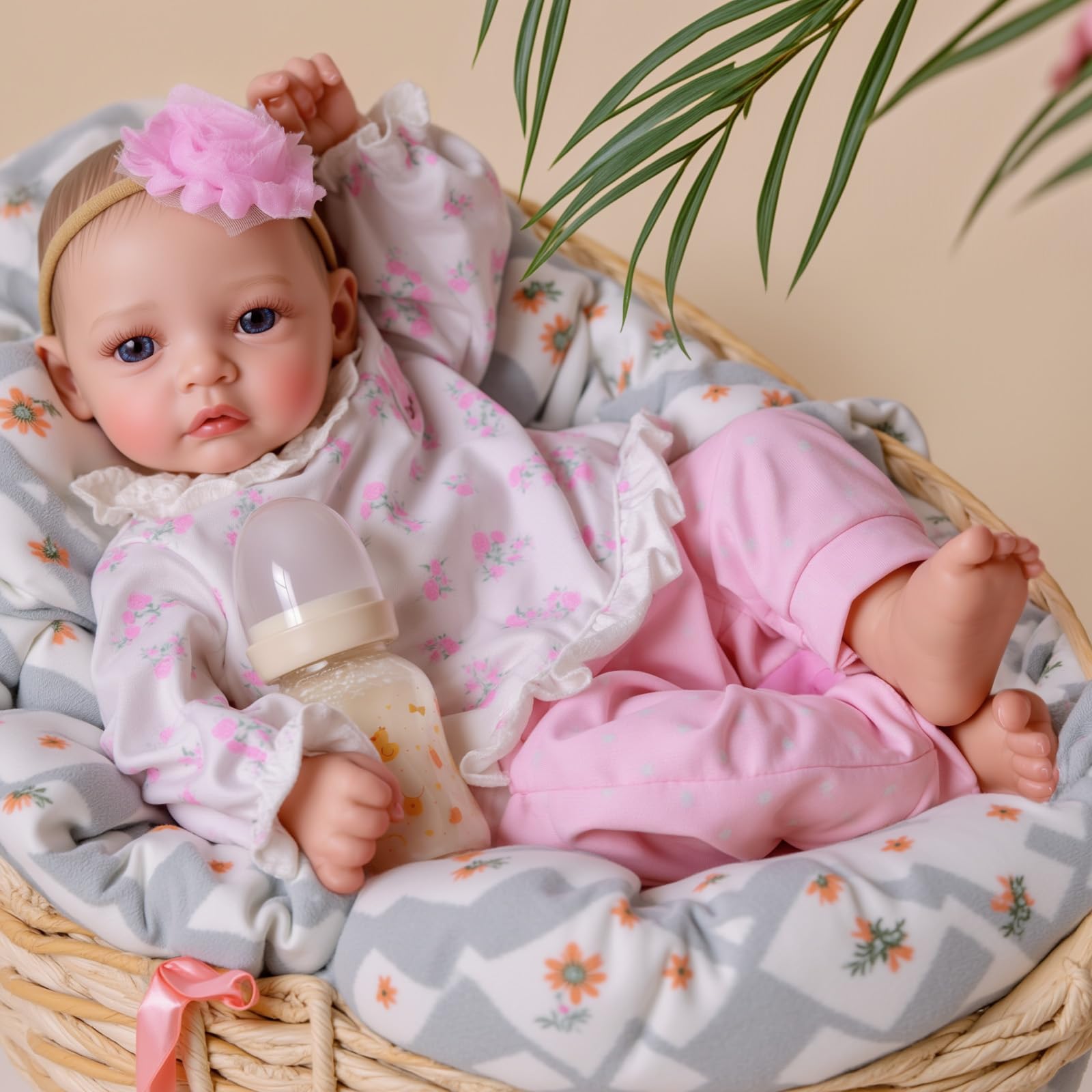 JIZHI Bambola Reborn 17 Pollici (43 Cm) Femmina, Realistica Con Occhi Aperti, Corpo Morbido, Arti Mobili, Set Completo Con Vestiti E Accessori, Regalo Per Bambine 3+