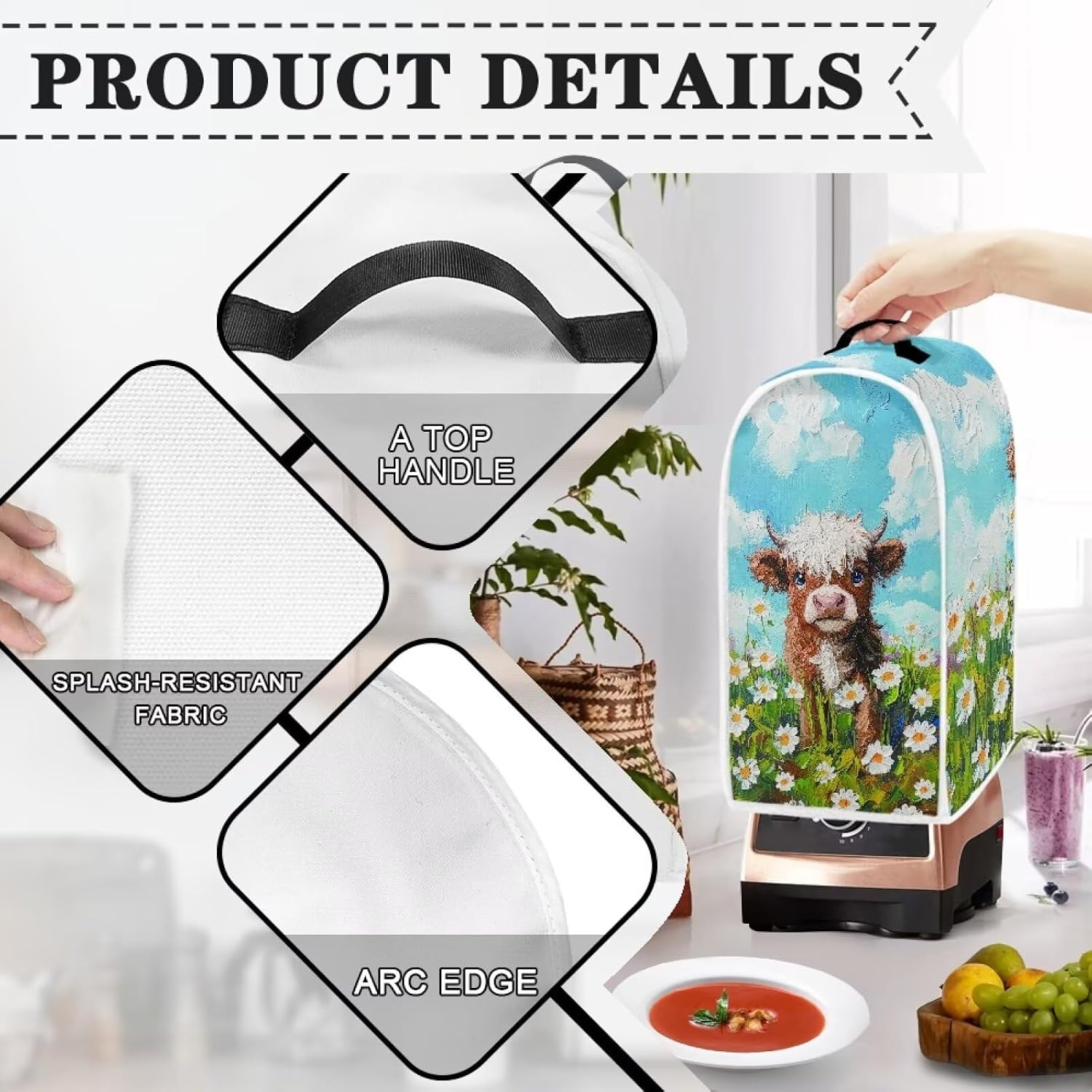 Blender Cover, Small Appliance Protective Cover Foldable and Convenient for Storage Fashion Cover Foldable Blender Cover Easy to Store Stand Blender Stoage Bags Cute Cows image 4