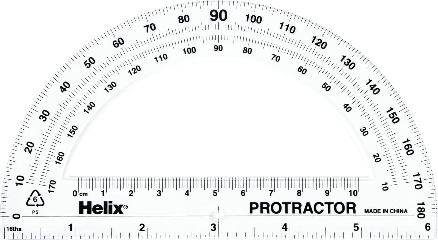 Helix Standard 180 Degree Protractor, 6 Inch / 15cm (13106)