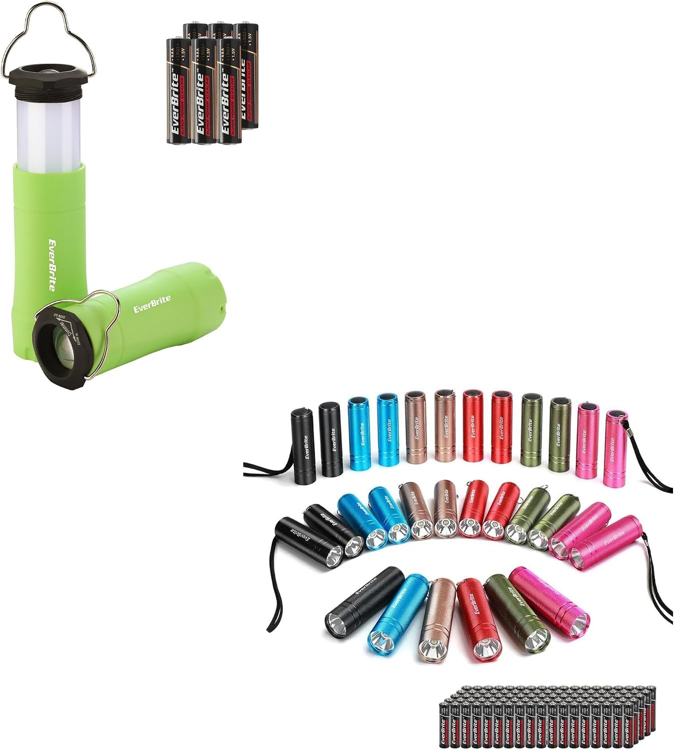 EverBrite Set di 6 mini torce multicolori con cordino, LED da 1 W, per campeggio, escursionismo, emergenze, 18 batterie AAA incluse, regalo per Natale, compleanno, anniversario