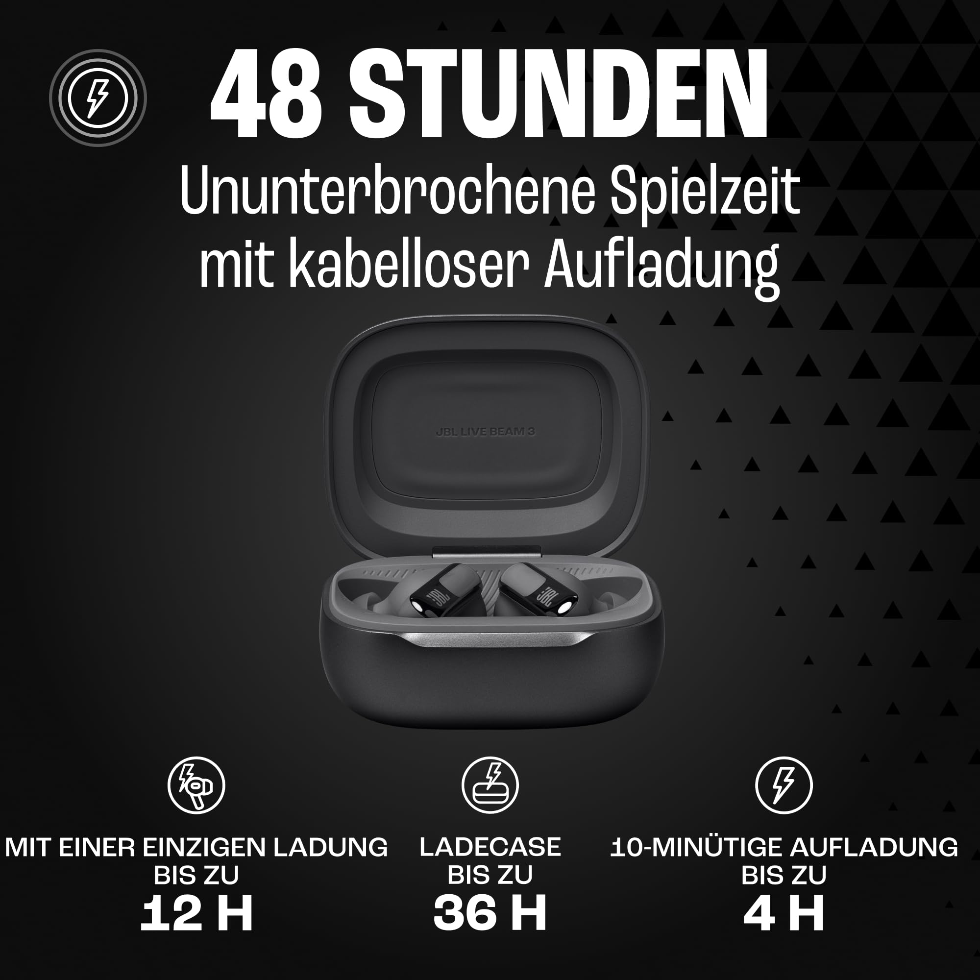 JBL Live Beam 3, Wireless Earbud-Kopfhörer mit Bluetooth, 48 Stunden Akkulaufzeit, True Adaptive Noise Cancelling und hochauflösendem JBL Signature Sound, IP55 wasserfest, mit Ohrstöpseln, Schwarz