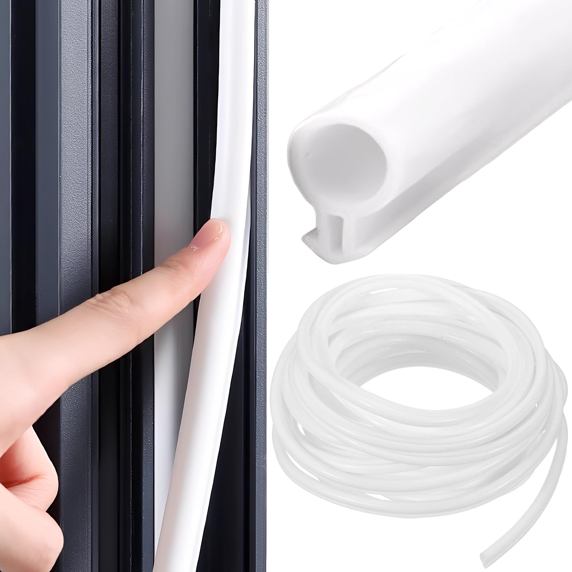 SQAQS 10m Window Seals, Replacement Door and Window Gasket Silica Gel Seal, Doors Windows Self-Adhesive Anti-Silica Gel O Type Sealing Tape, Suitable for Gaps Within 5-7mm (white)