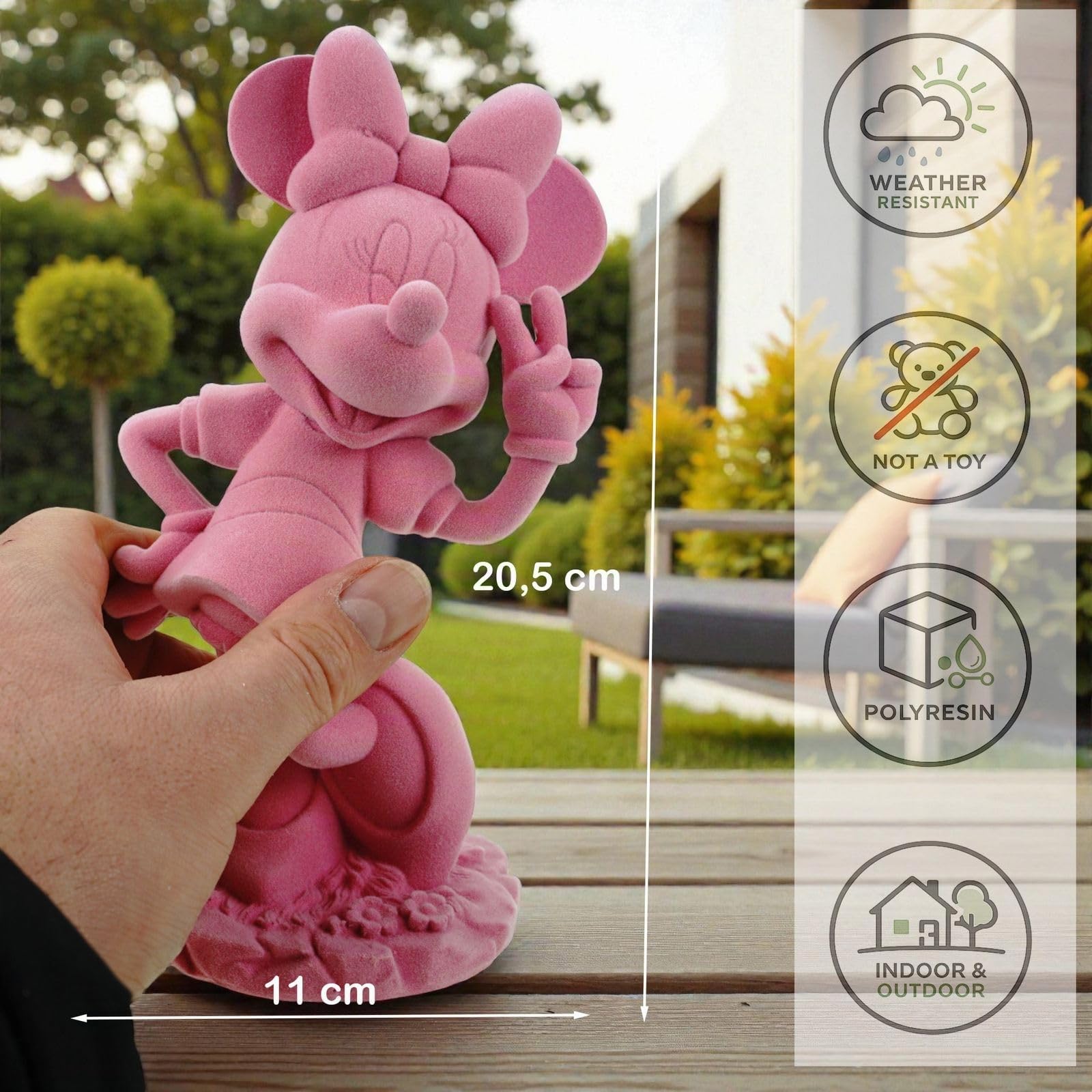 Minnie Mouse Gartenfigur pink beflockt 20,5 cm Offiziell lizenzierte Disney Deko Figur aus Polyresin | Wetterfest für Garten, Balkon & Wohnzimmer | Stylische Geschenkidee