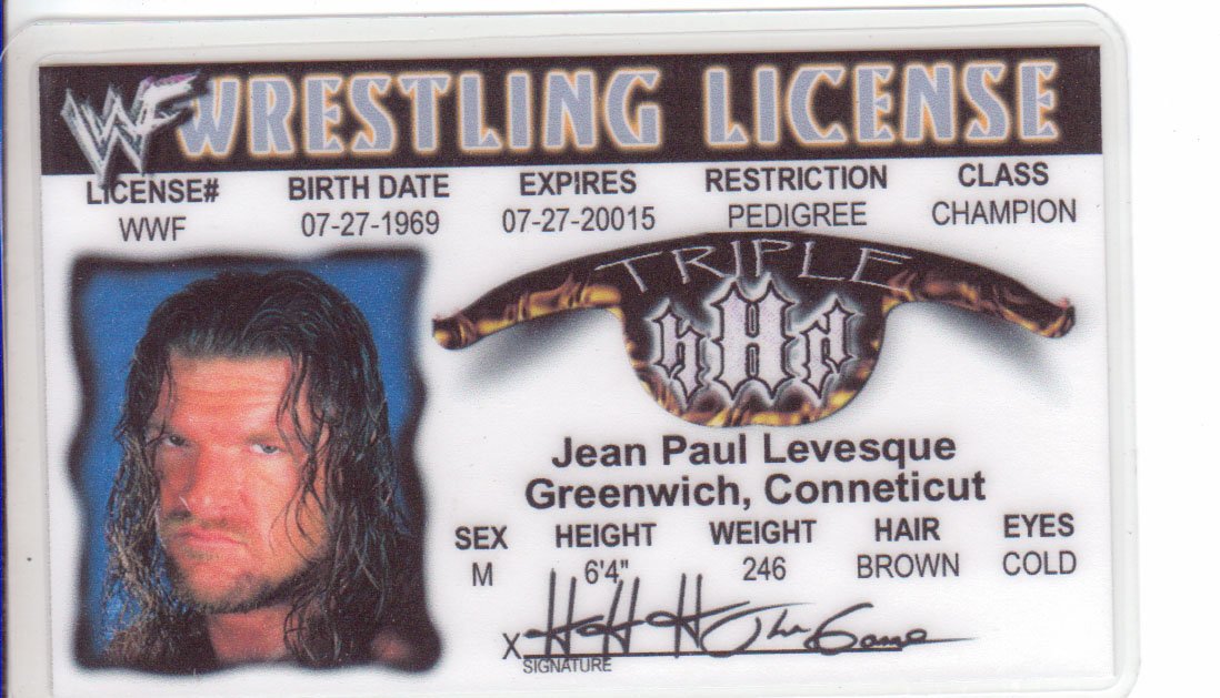 Triple H Wrestling Novelty Drivers Licence (HHH) / Fake I.d.