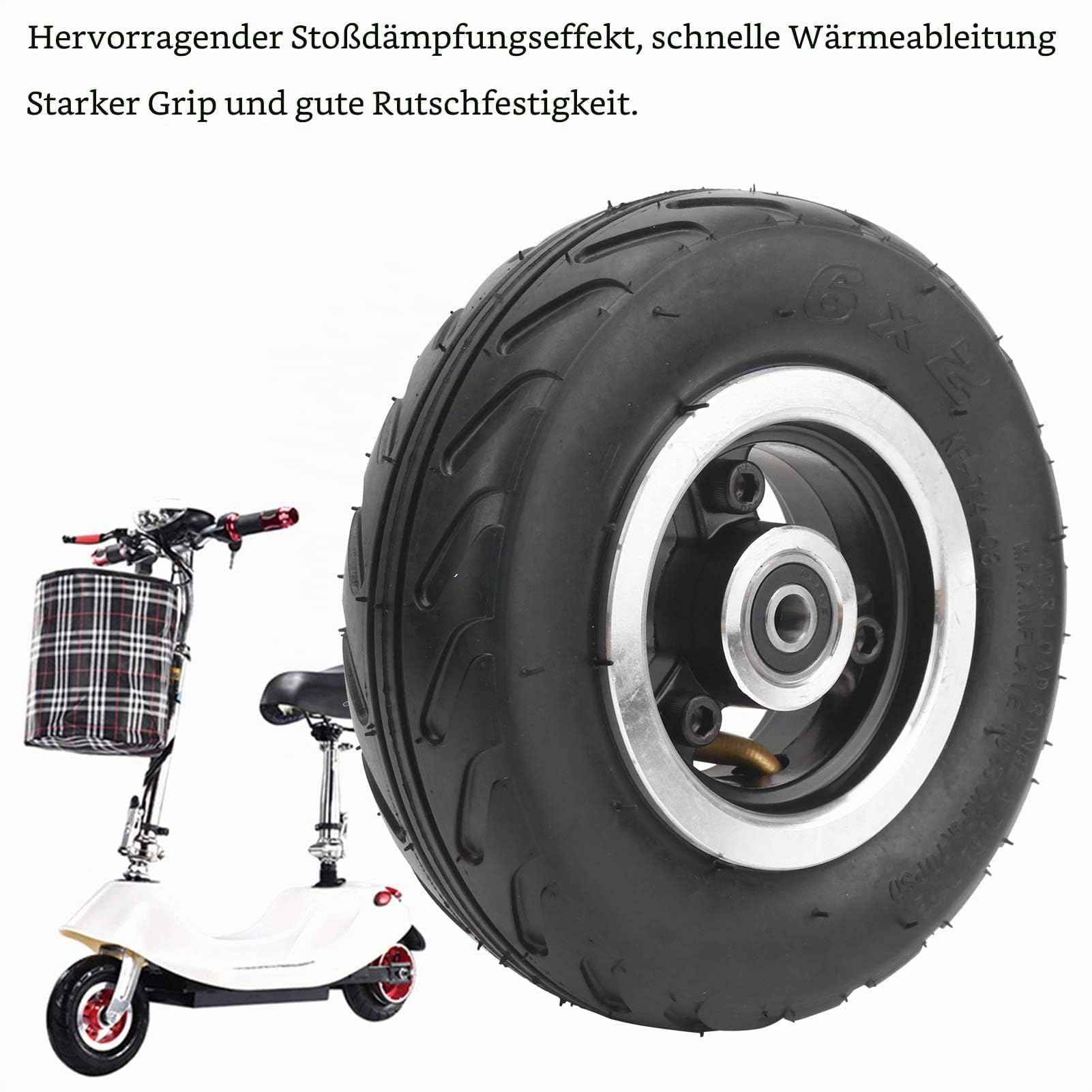 VBESTLIFE Roue Pneumatique 6 Pouces avec Chambre ¡§¡è Air, Pneu Gonflable 6x2 avec Moyeu en Alliage D'aluminium pour Scooter ¡§|lectriquescooter ¡§|lectrique,