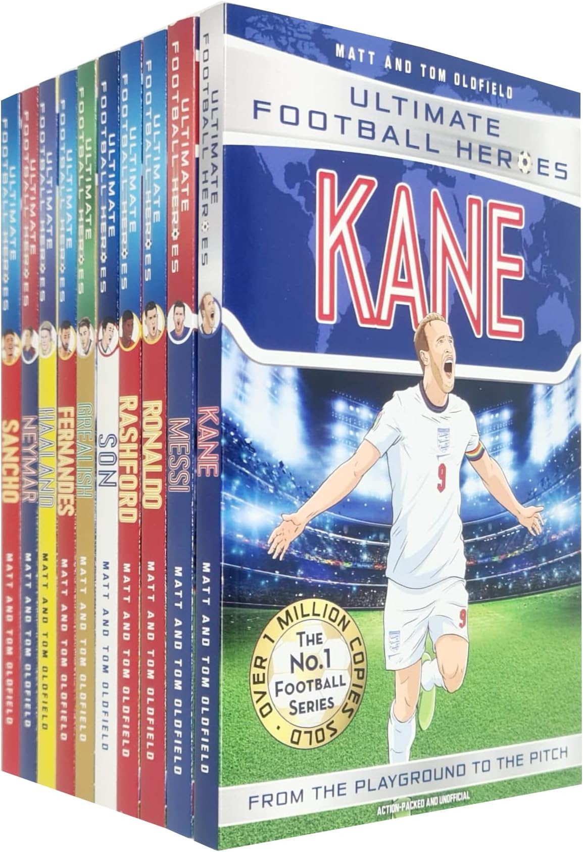 Ultimate Football Heroes Series 1 Collection 10 Books Set By Matt Oldfield, Tom Oldfield (Kane, Messi, Ronaldo, Rashford, Son Heung-min, Grealish, Bruno Fernandes, Haaland, Neymar, Sancho)