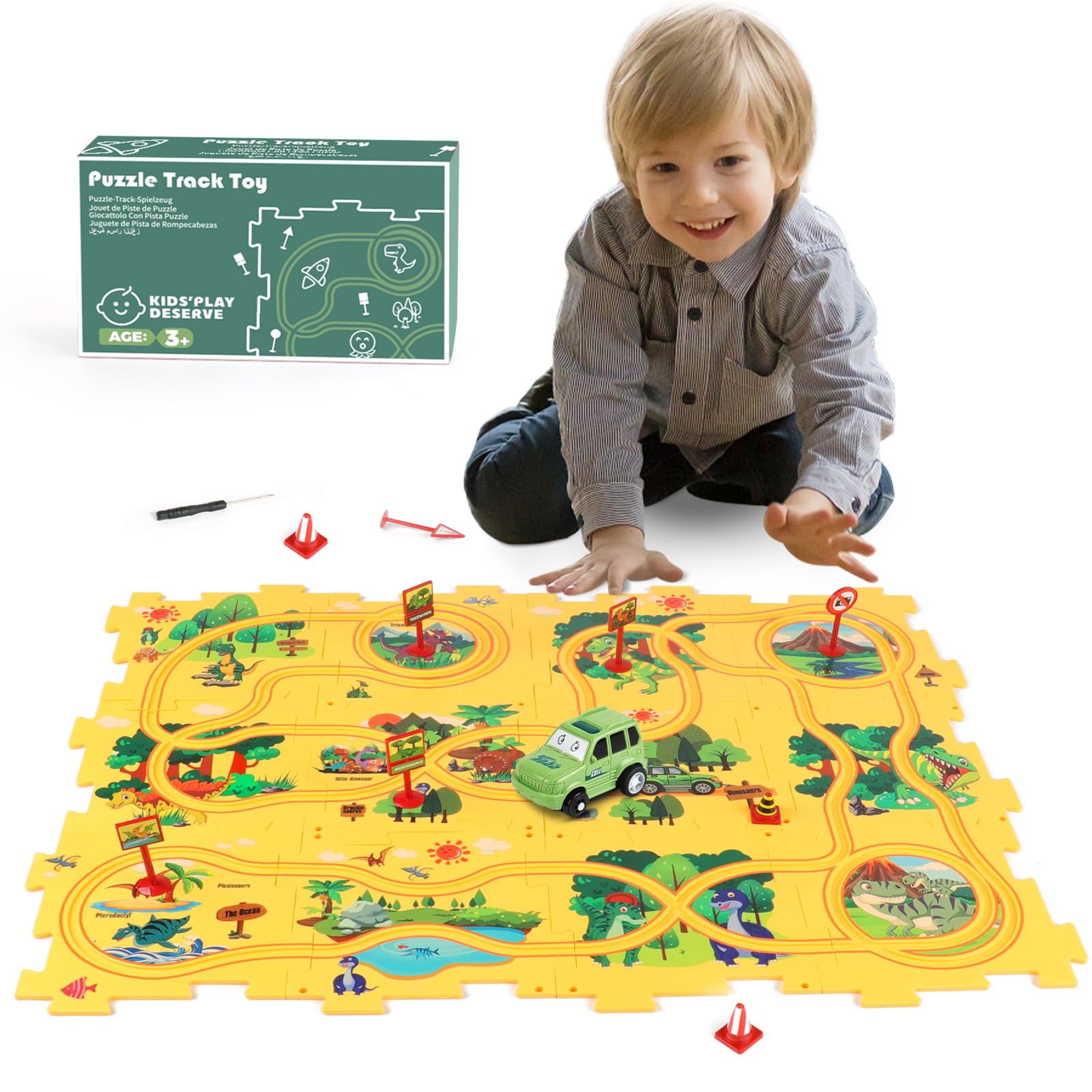 Puzzle Pista Macchinine Giocattolo per Bambini 3 4 5 anni DIY Pista del Puzzle Circuito Auto Montessori Giocattoli Educativi per 3 4 5 6 anni Ragazzi Ragazze Bambini