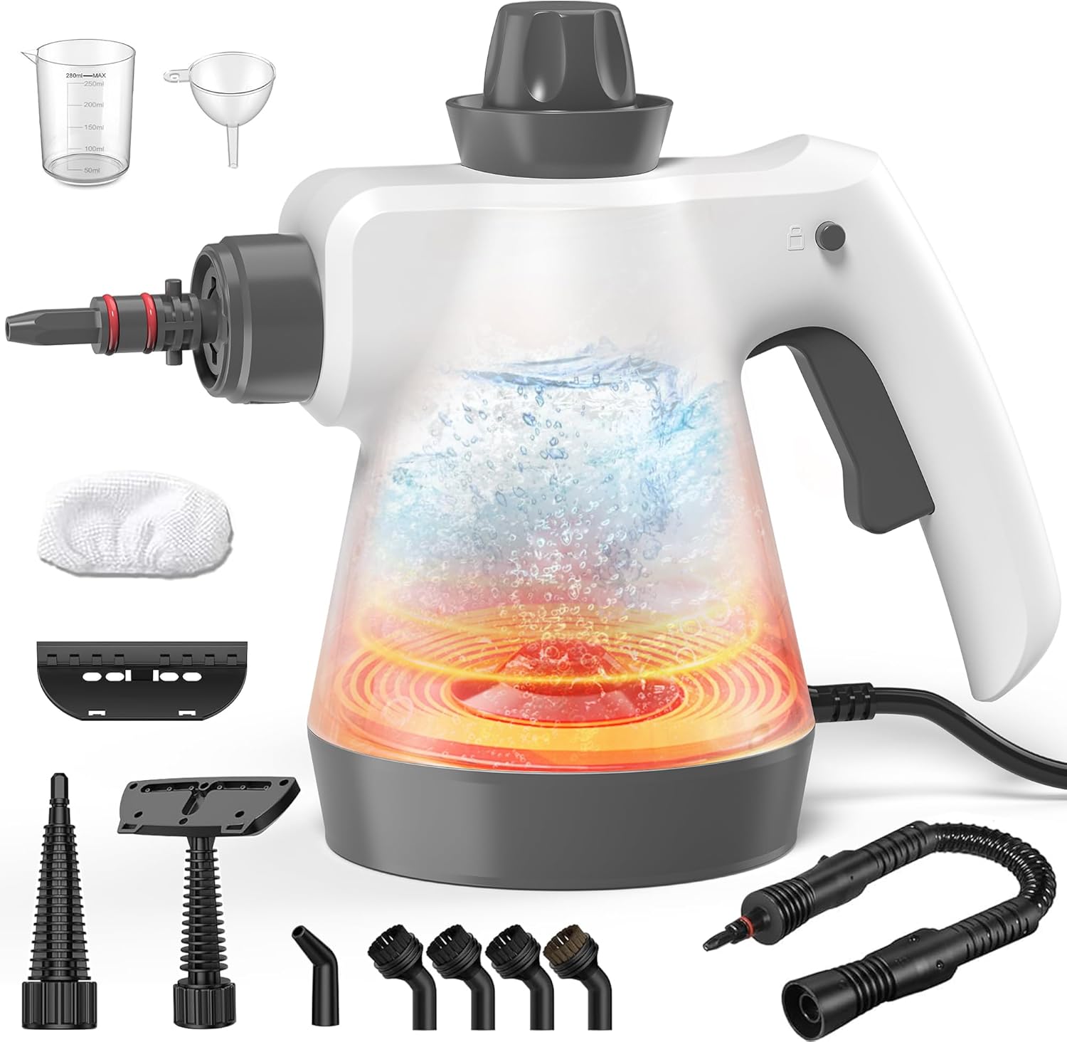 Steam Cleaner - Handheld Steam Cleaner with 12Pcs Accessories & Safety Lock, Pressurized Handheld Steam Cleaner for Home, Tile, Windows, Bathrooms, Kitchens, Grease, Car (Grey)