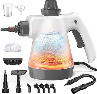 Steam Cleaner, Pressurized Handheld Steam Cleaner for Home with 12pcs Accessories & Safety Lock, Multi-Surface Powerful Natural Steamer for Deep Cleaning Grout, Kitchen, Bathroom, Car, Windows, White