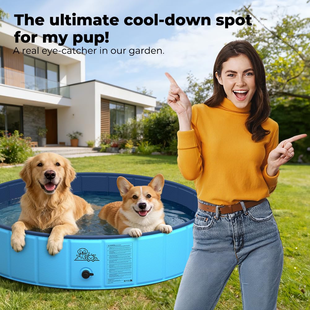 KYG Piscine pour Chien, 140 x 30 cm, pour Chiens de Taille Moyenne et Grande, Pliable, antidérapante, en PVC Solide, Facile à Vider, Piscine de Natation Portable pour Animaux