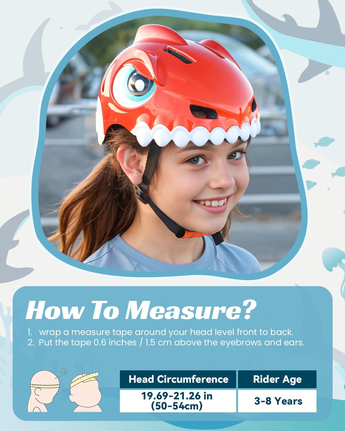 Bike Helmet for Kids Aged 3-5-8 Years (Red) and Bike Horn with Light (Red)