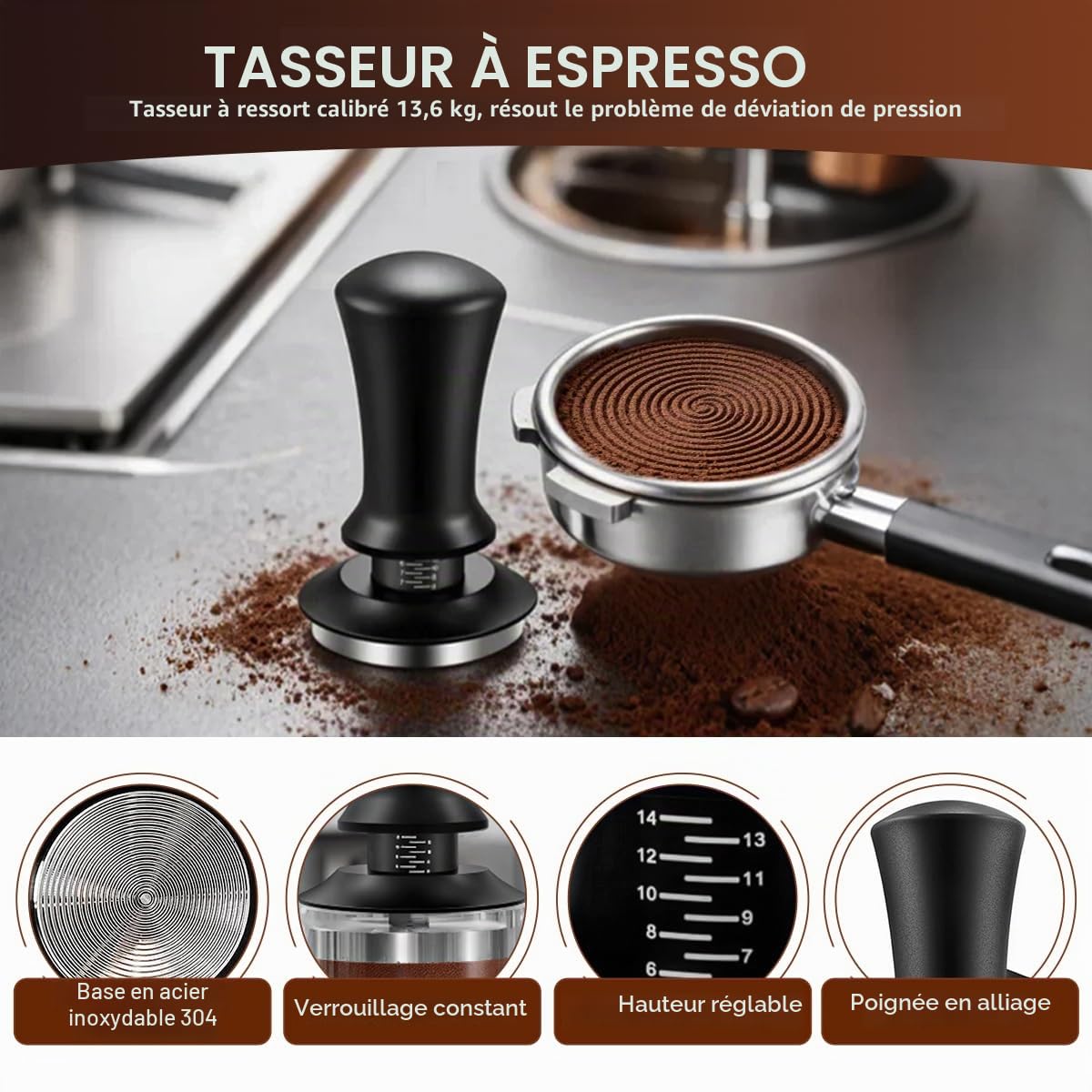Lot de tampons à expresso de 58 mm avec station tamper