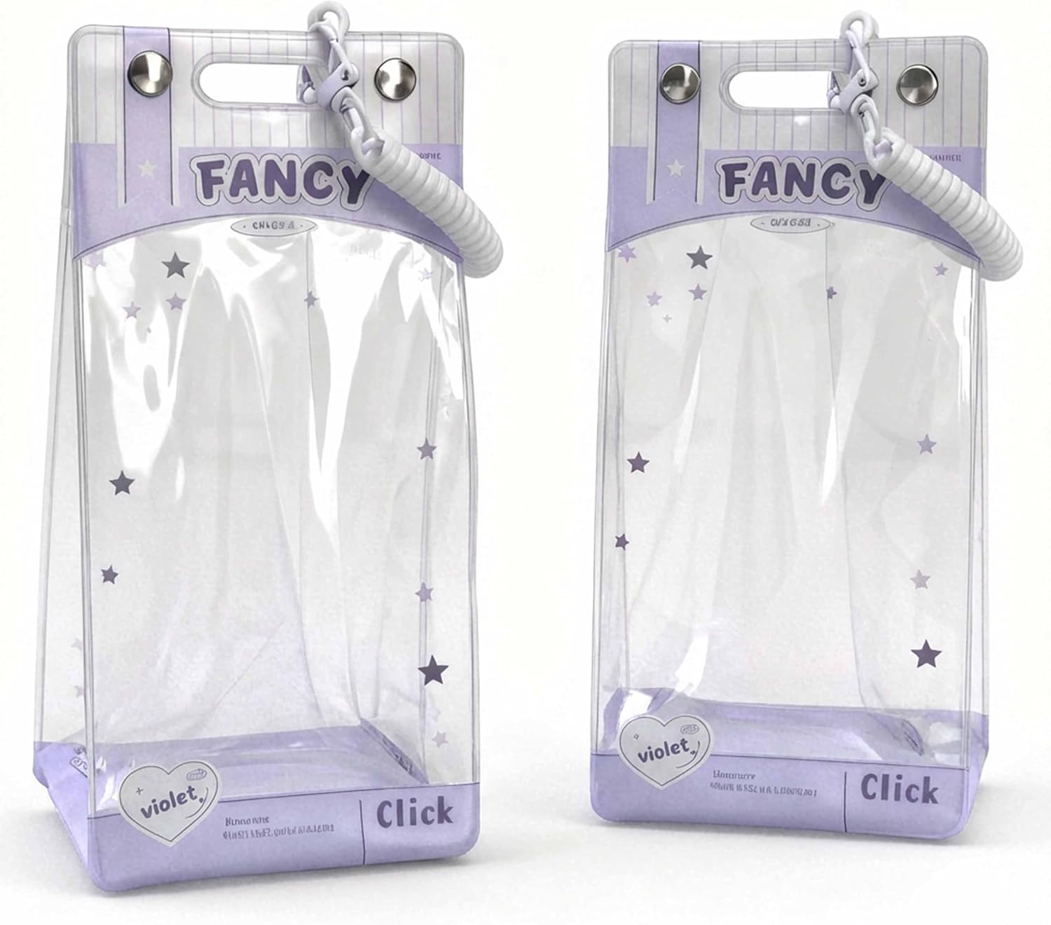 2-Pack Cute Clear Hanging Doll Protective Case - Fits 17cm Dolls for Display, With Spring Buckle Chain, Portable Dustproof & Water-Resistant PVC Storage Organizer Bag, Crossbody Bag Accessory(violet)