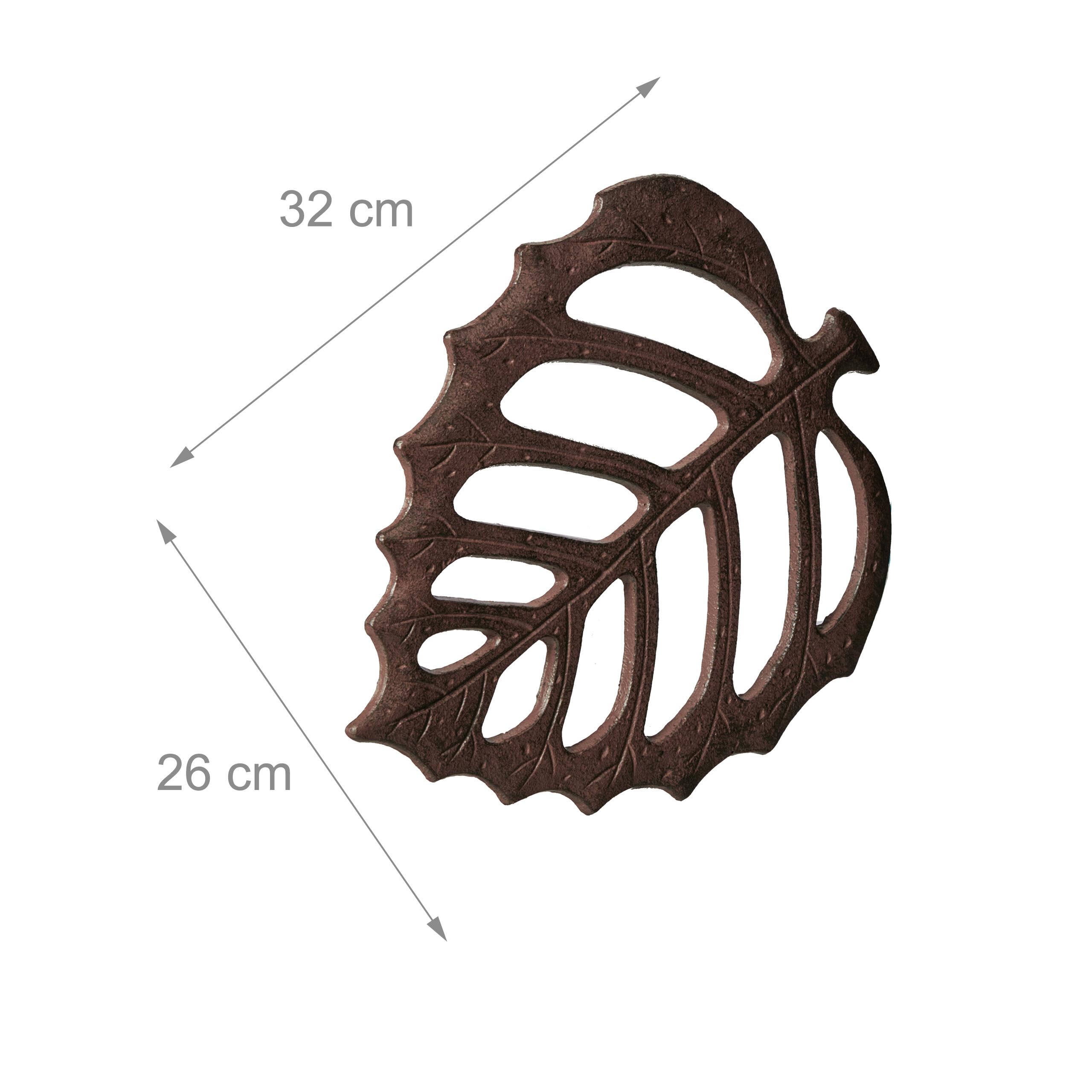 Relaxdays Pietra Decorativa da Giardino, Design a Foglia, Stepping Stone per Aiuole e Prati, Ghisa, 26 x 32 cm, Marrone