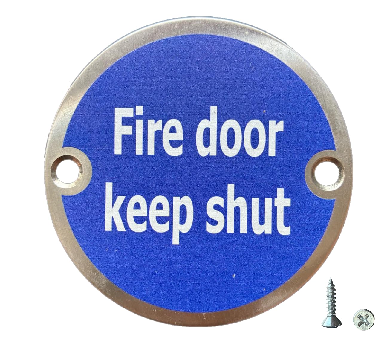 Iwee Ltd. Stainless Steel "Fire Door Keep Shut" Safety Sign, 76mm Disc, Stainless Steel Safety Sign, Fixings Included - Image 3