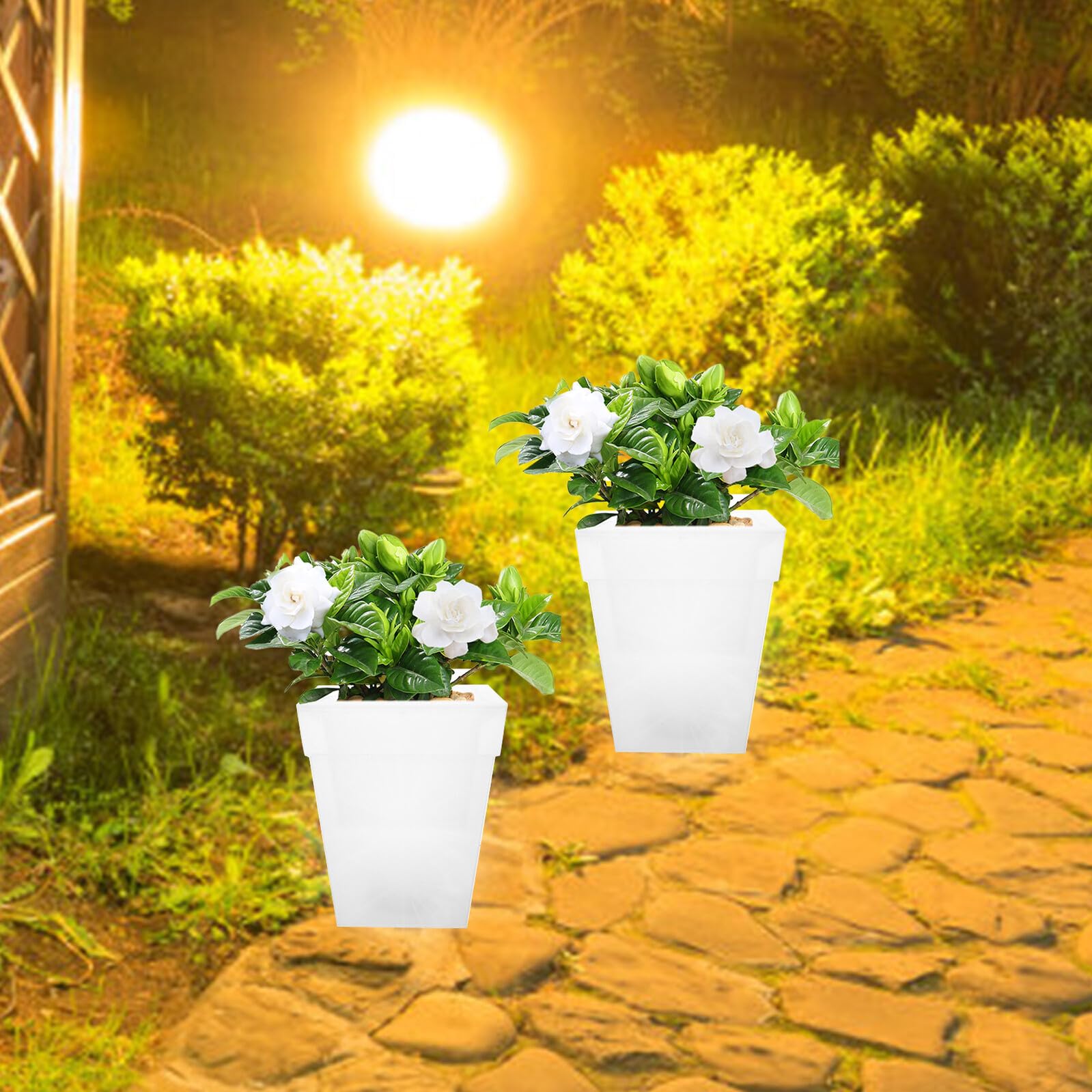 POPETPOP Fioriera Luminosa da Giardino Lampada Solare Bianca Vaso di Fiori Decorativo in Plastica Resistente all'Acqua per Esterno Vaso per Piante Piccolo per Patio e Cortile