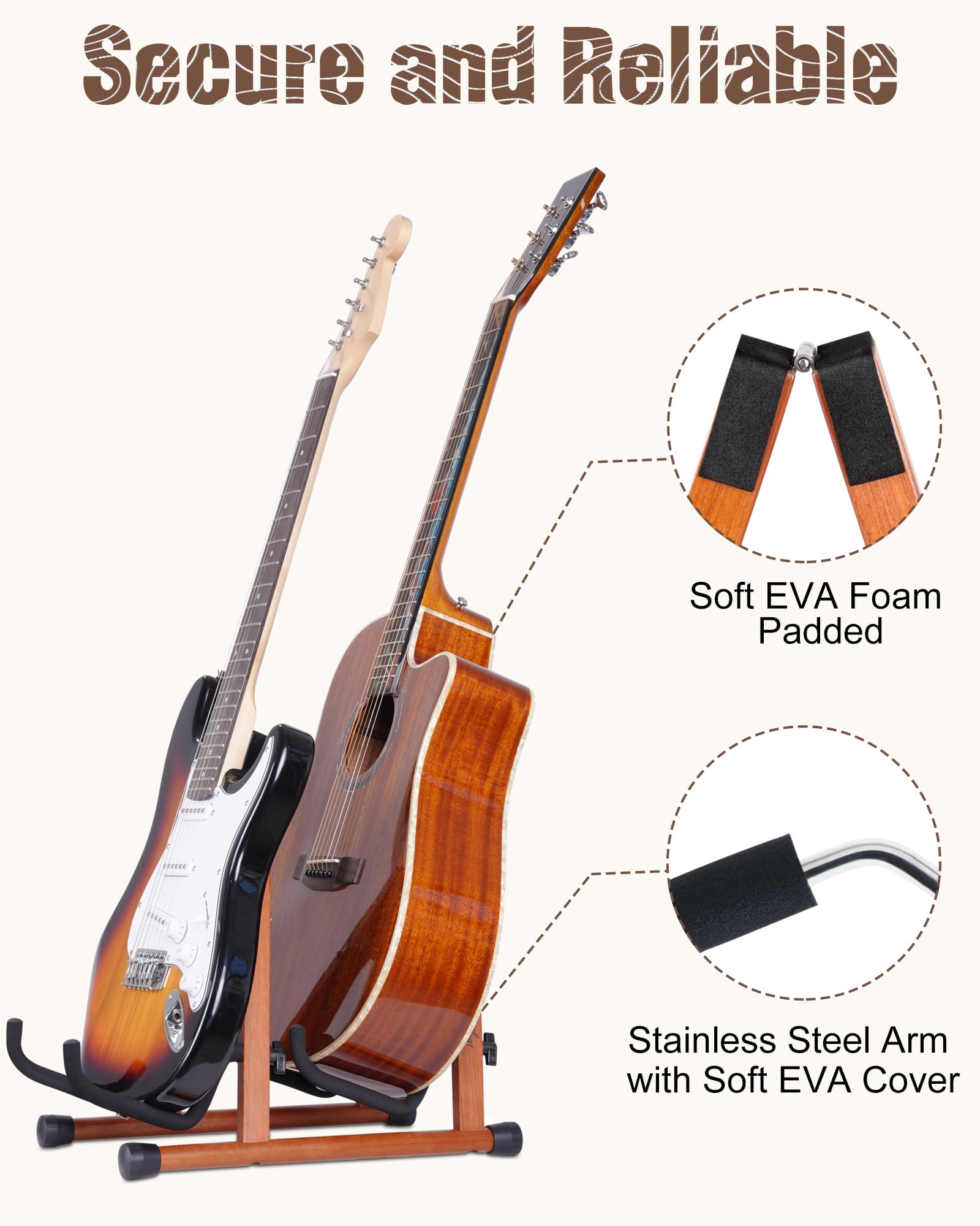 Double support de guitare en forme de A pour 2 guitares (acoustique/basse/banjo) avec rembourrage en mousse – Support de sol solide pour studio et maison