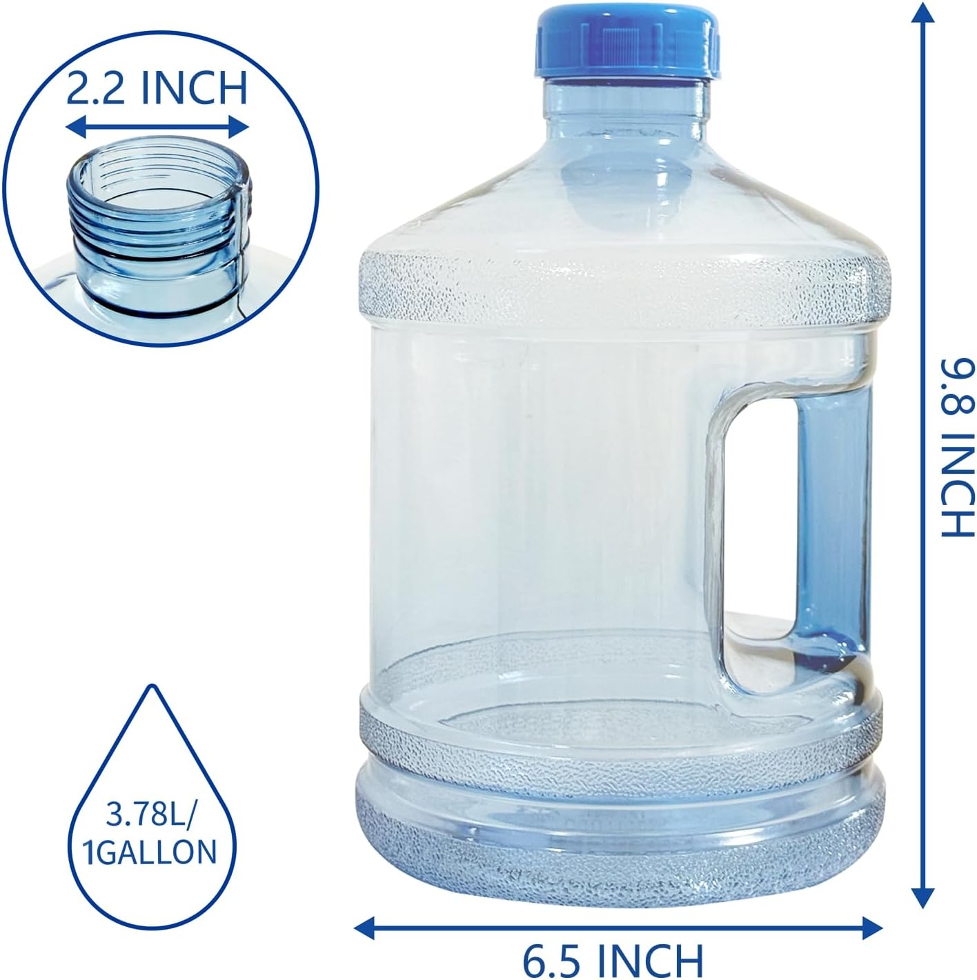 2 Pieces 1 Gallon Water Bottle, Round Plastic Water Jug with Handle and Screw Cap, Reusable Leak Proof Large Capacity Bottles for Camping, Travel, Gym, Sports, Office, Daily Drinking Use