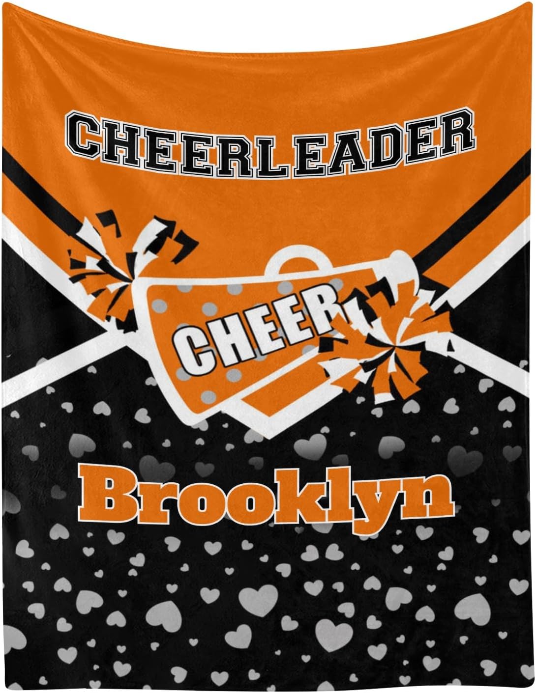 Cheerleader Orange Cheer Personalized Blanket with Name Soft Fleece Throw Blankets for Men Women Birthday Wedding Gift 50X60 inch