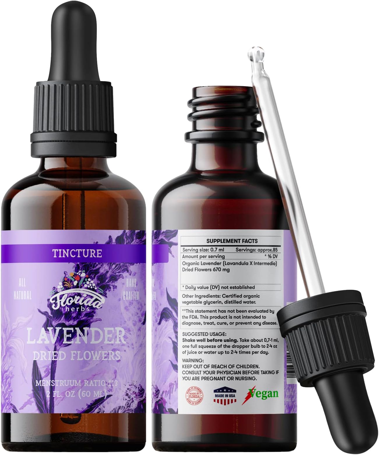 Lavender Flower Liquid Extract for Calming Nervous System Support, Organic Lavender Extract (Lavandula X Intermedia) Dried Flow 2 Fl Oz