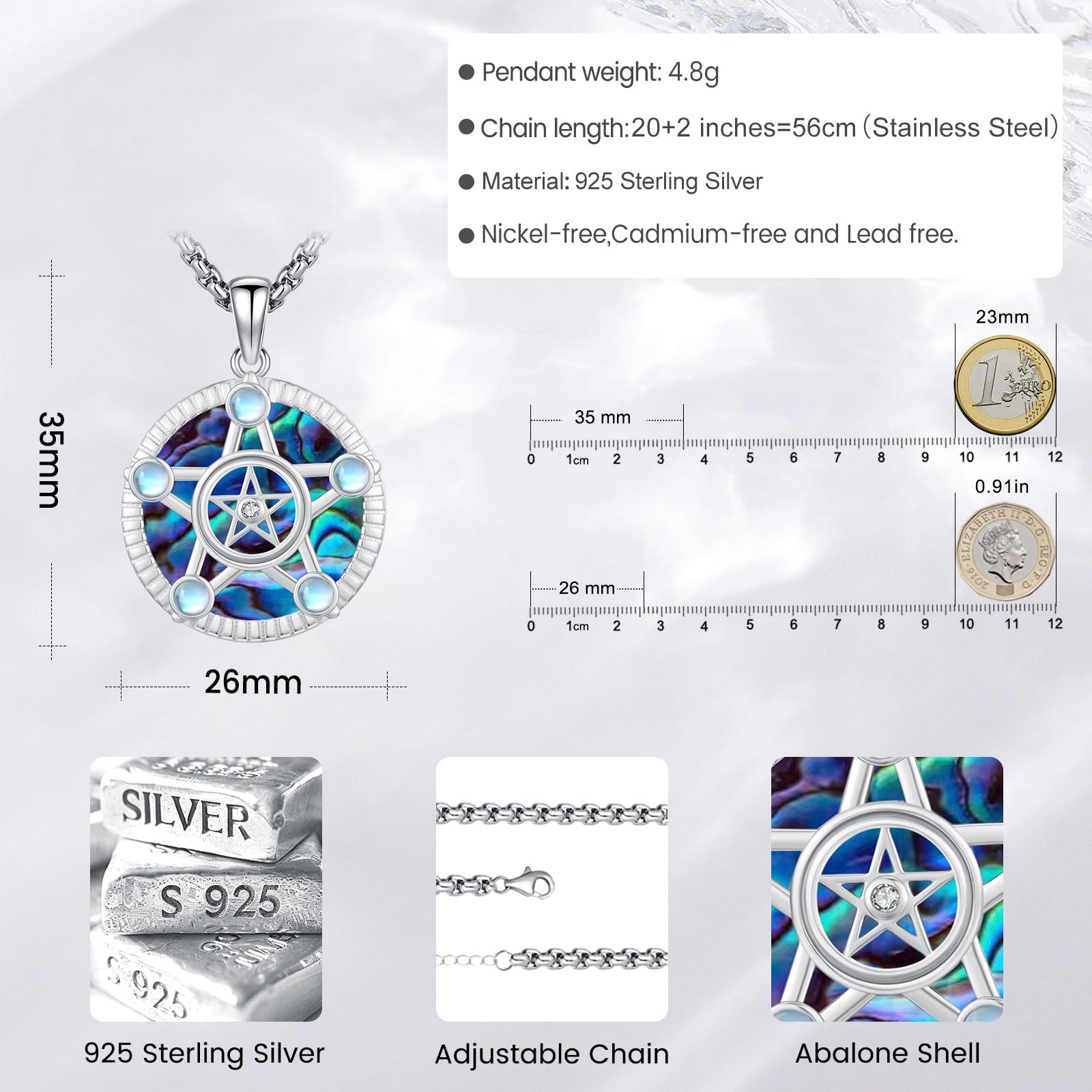 Eusense Pentagram Collar Triple Luna Diosa Collar de Plata de Ley 925 Hécate Colgante Sol y la Luna Colgante Joyería Regalos Espiritual Amuleto Pagano Talismán para Hombres Mujeres