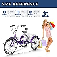 Vista 5 de Triciclos para adultos de 7 velocidades, bicicletas de 3 ruedas de 24/26 pulgadas, bicicletas de tres ruedas de crucero con canasta grande