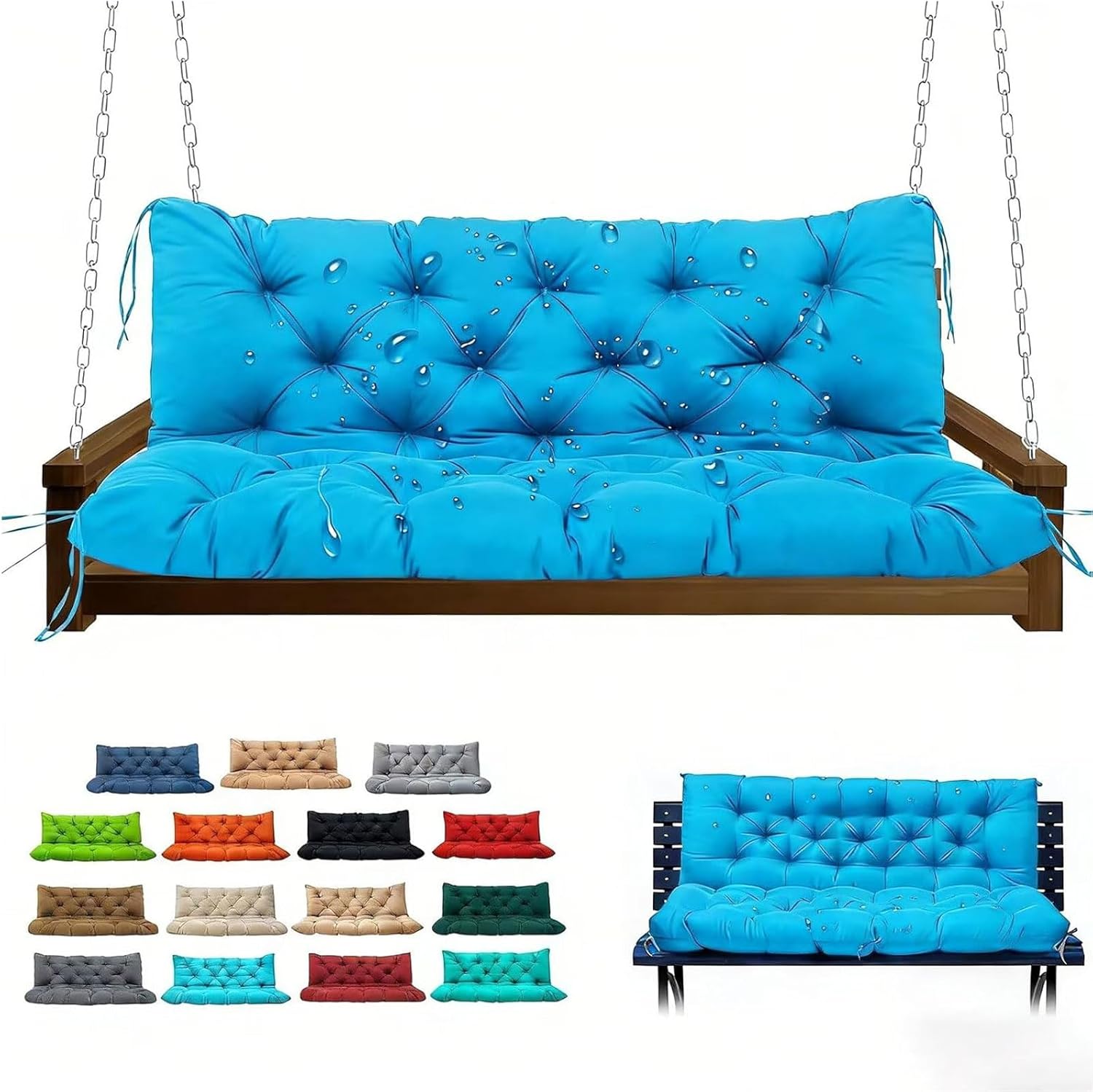 Porch Swing Cushions,Patio Bench Cushion 3 Seater Replacement with Backrest,Waterproof Thickened Porch Loog Pad Swing Set for Outdoor Indoor Furniture Garden Patio(Sky Blue 48×40 in)