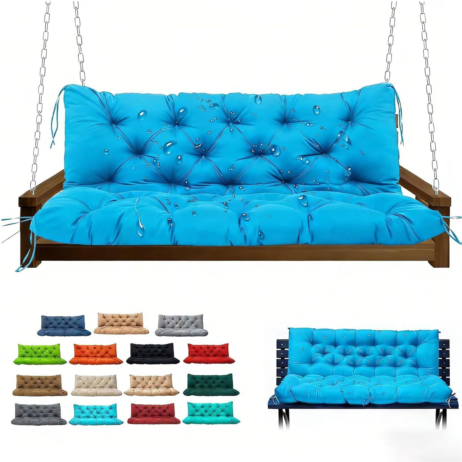 Garden Bench Cushions, 2-3 Seater Thick Waterproof Fabric Durable Comfortable Outdoor Indoor Seating Cushion with Convenient Ties Versatile for Patio Garden Porch Benches(Sky Blue 150x100cm)