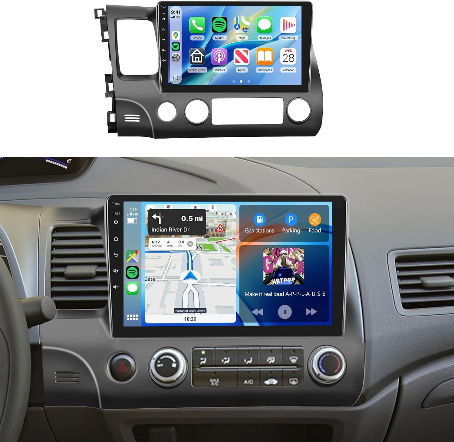 4G+64G Car Radio for Honda Civic 2006-2011 Stereo, 10.1 inch HD in-Cell Touch Screen/5Ghz WiF/Android 15/Wireless CarPlay/Android Auto/GPSi/5.0Bluetooth/FM/RDS/AHD Backup Camera