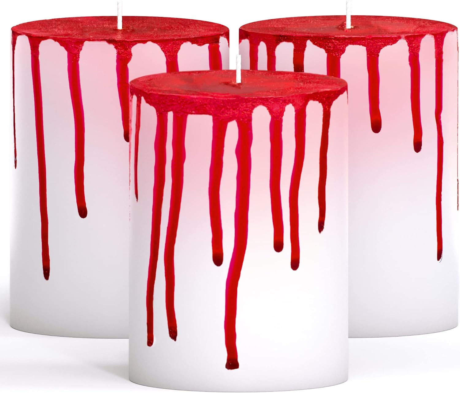 CANDWAX 3x4 Bleeding Pillar Candles Set of 3 - Decorative Rustic Candles Unscented and No Drip Candles - Ideal as Halloween Candles - Blood White Candles Pillar : Home & Kitchen