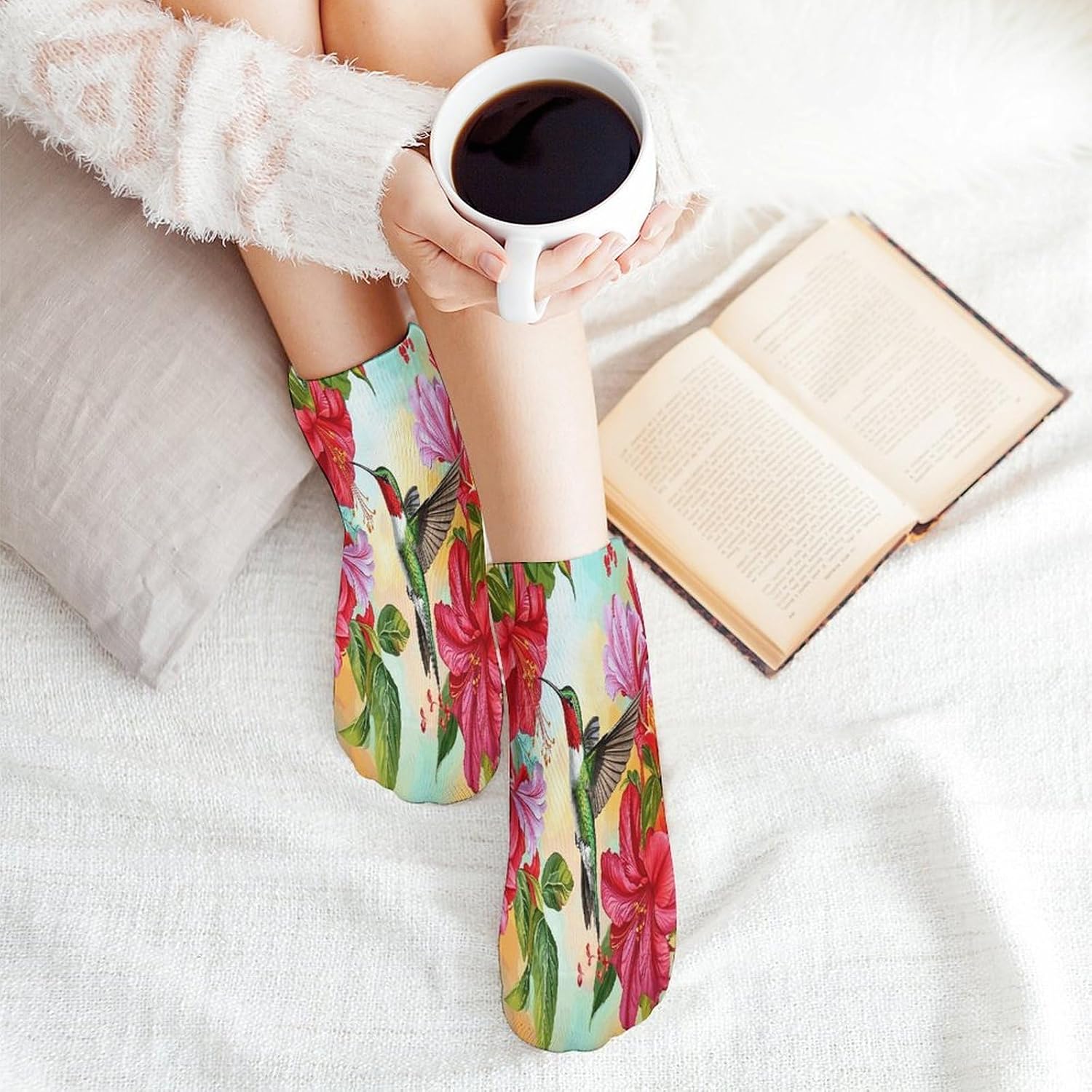 Hummingbird Flower 5Pairs Low Cut Ankle Socks for Women No Show Casual Breathable Athletic Socks for Sport