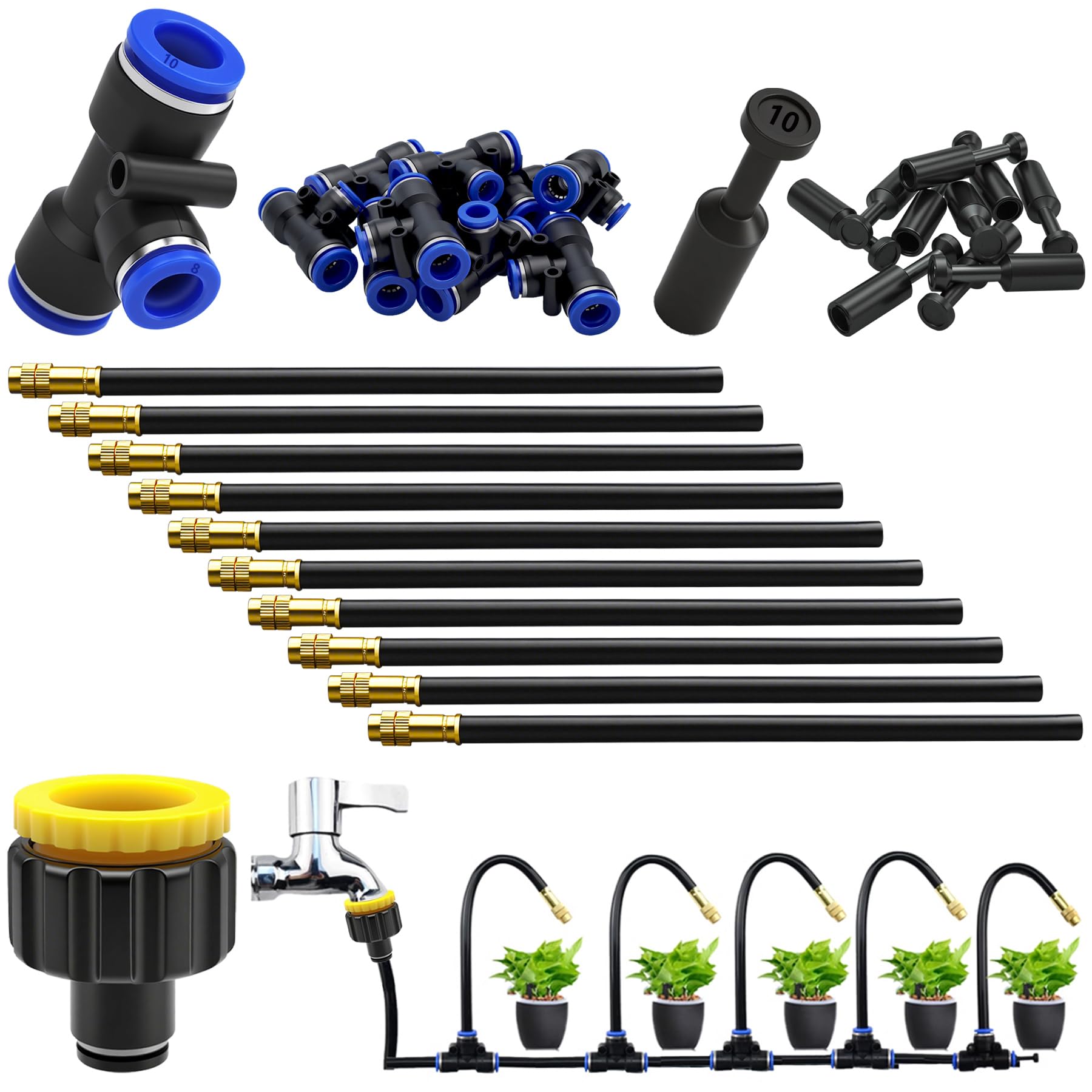CESFONJER 360° Adjustable Irrigation System Kit, Automatic Atomization Drip Irrigation Kit with 10mm Quick Connect Adapter for Watering Lawn Terrace Garden System