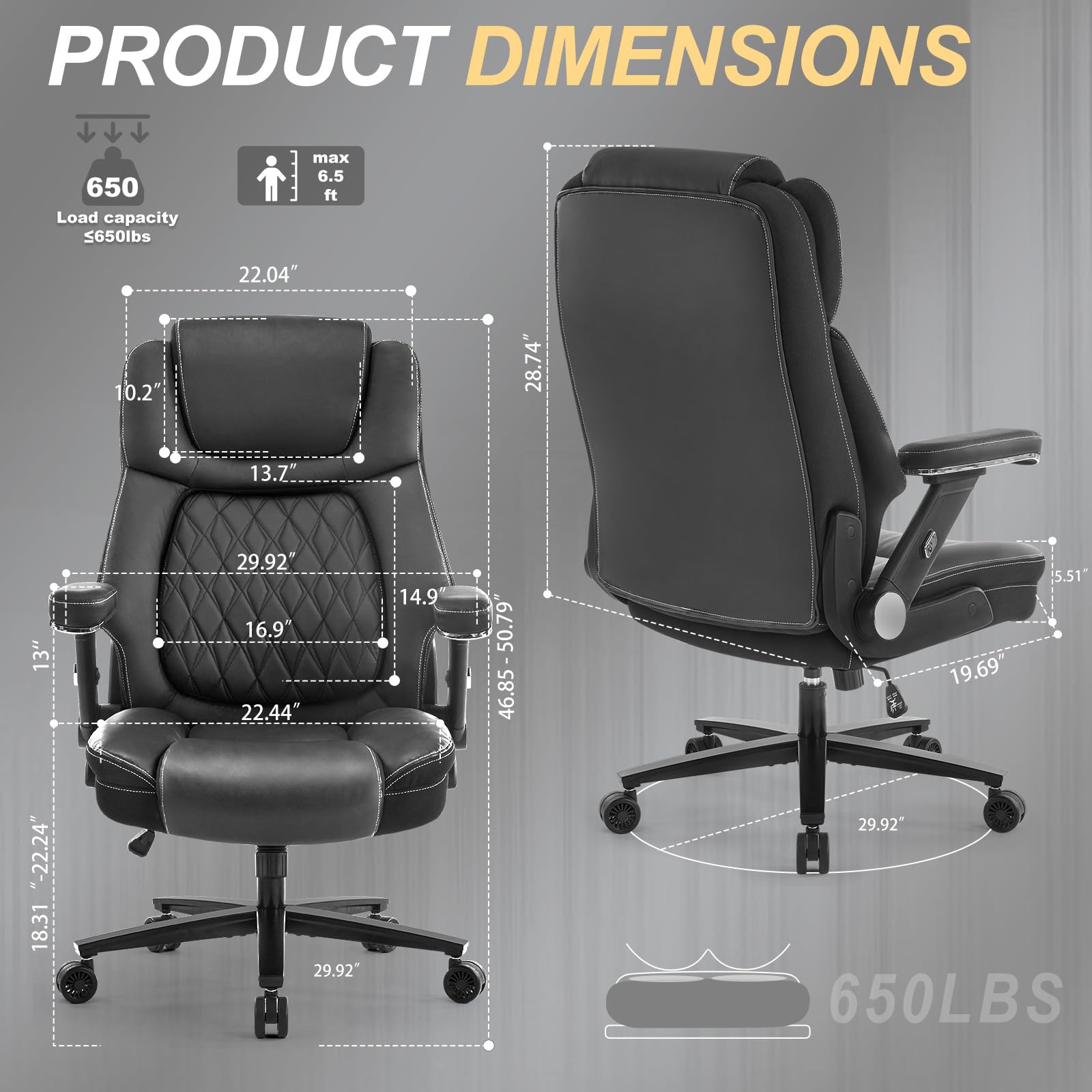 Big and Tall Office Chair 650lbs Capacity Wide Office Chair for Heavy People Ergonomic High Back Office Chair — view 3