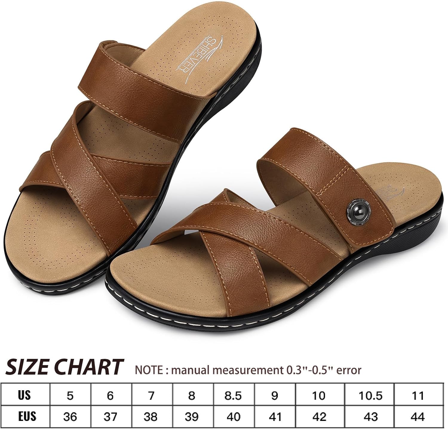 SHIBEVER Women Slides Summer Sandals: Arch Support, Comfort Walking, Adjustable Strap, Open Toe Flat Sandals Size 5-11 - Image 6