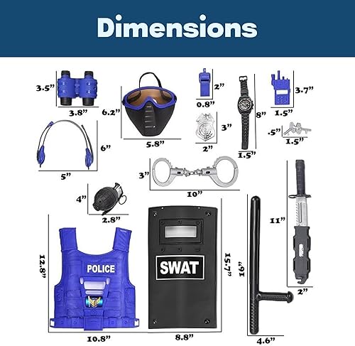 Miniatura 4 de Set de policía para niños, con máscara, chaleco, escudo, placa, esposas, granada, macana y cuchillo