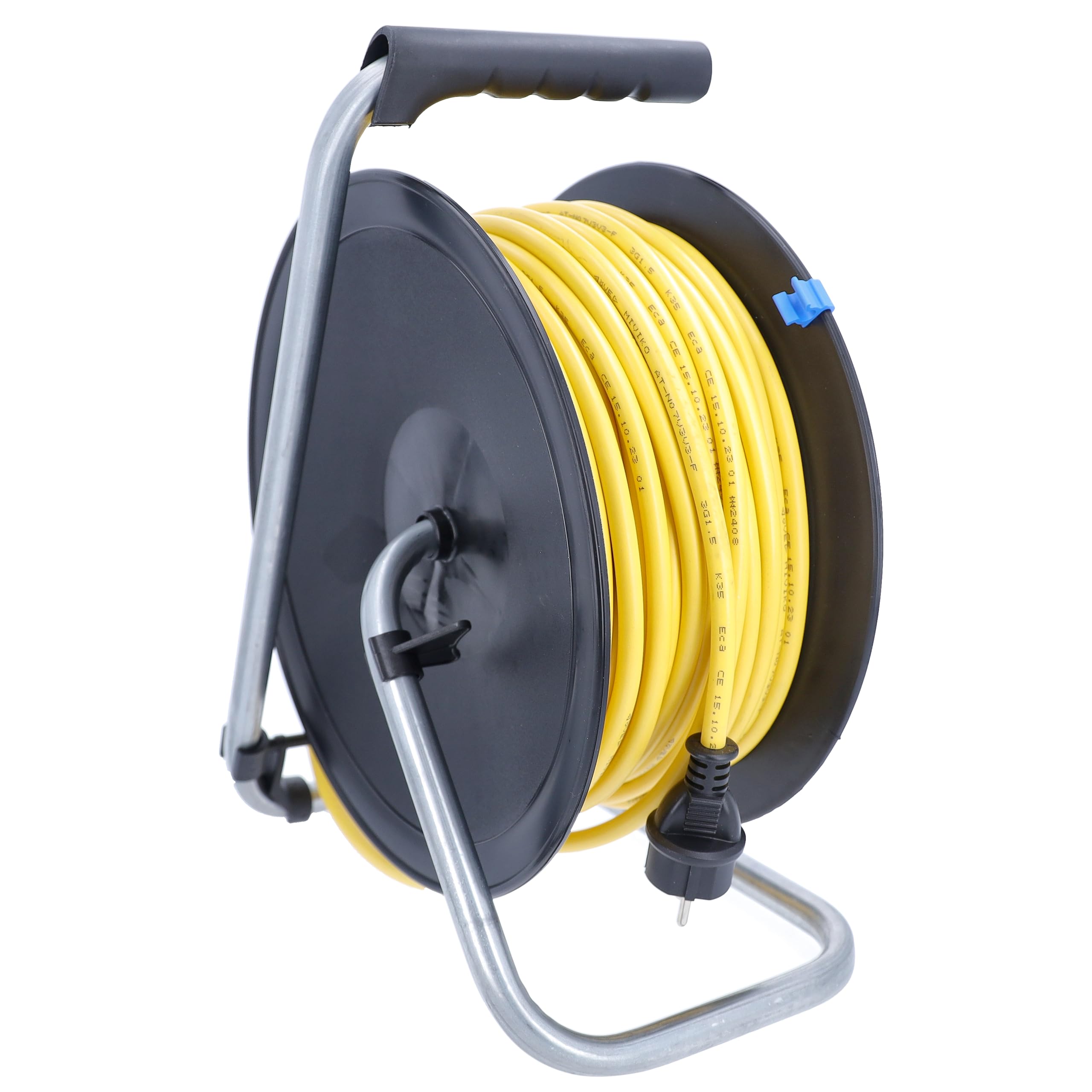 as - Schwabe enrollacables 50 m AT-N07V3V3-F 3G1,5, IP44 exterior, 3 tomas de corriente con toma de tierra, freno de bloqueo, guía de cable, Made in Germany