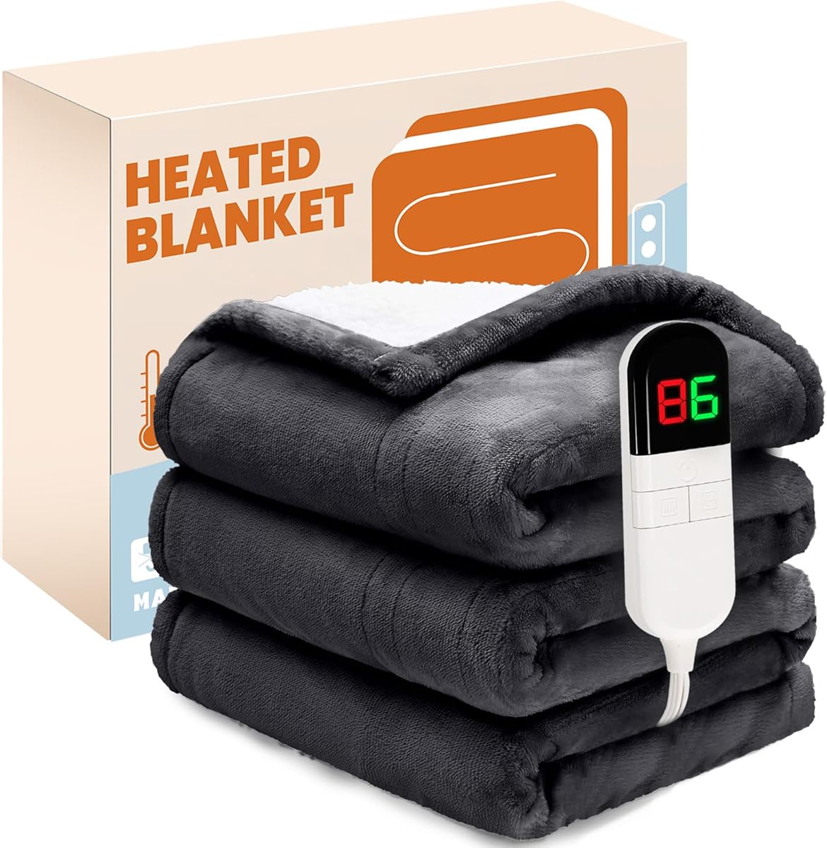 Electric Heated Blanket,Flannel & Sherpa Heated Throw Blanket 50"x60",Fast Heating Soft Fleece Blanket with 6 Heating Levels & 4H Auto Off - Grey