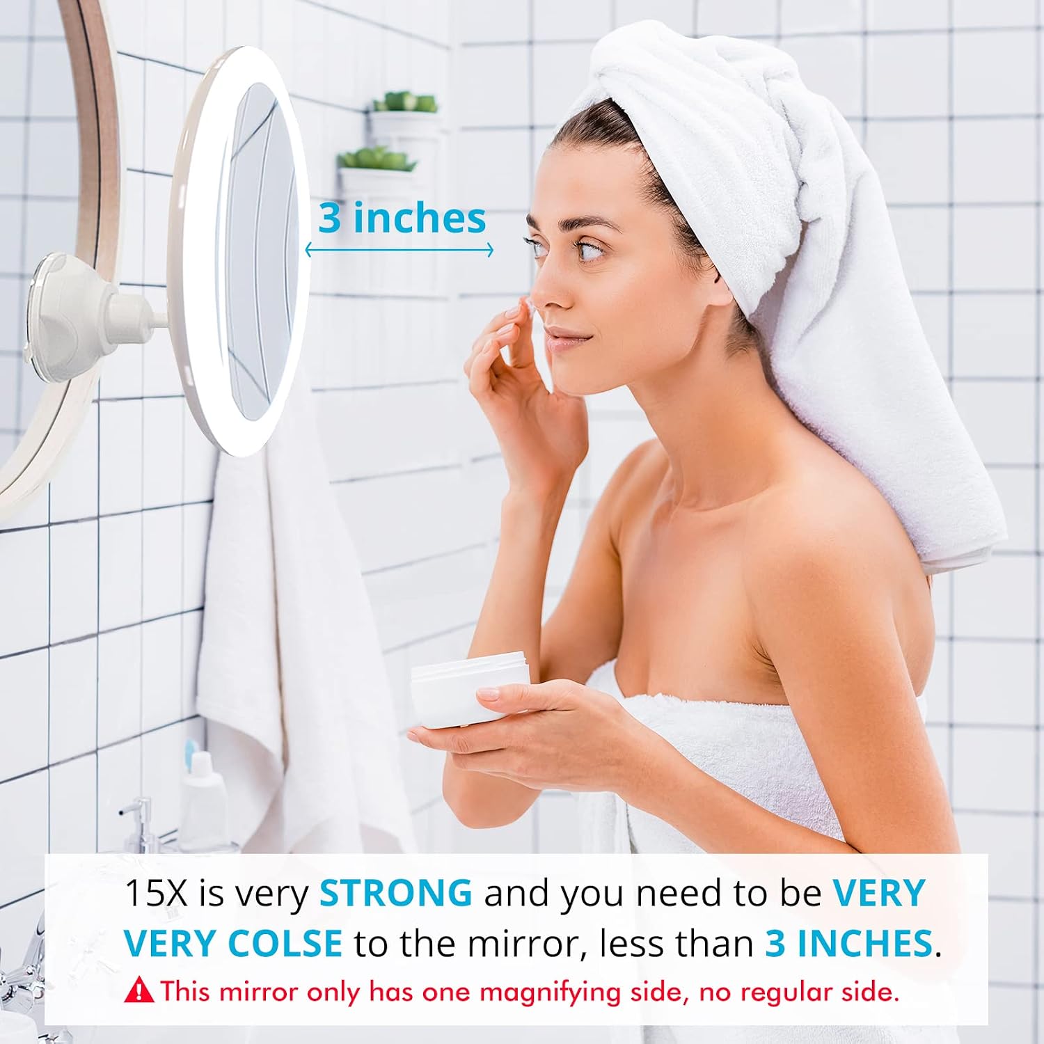 Fabuday 15X Magnifying Mirror with 3 Color Lighting, Upgraded 2023 Version Lighted Makeup Mirror with Magnification, LED Light Up Mirror with Suction Cup for Bathroom, Portable Travel Mirror…