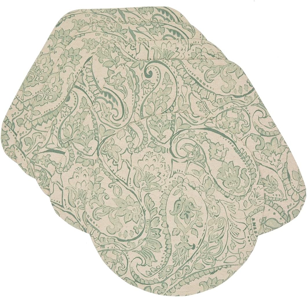 Sweet Pea Linens Sea Mist Green Paisley Wedge-Shaped Placemats - Set of Four Plus Center Round-Charger