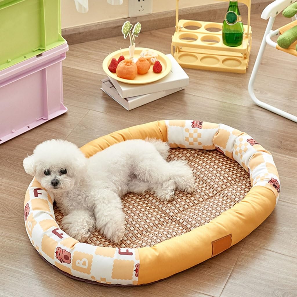 Dog Cooling Mat Mata lodowa dla zwierząt domowych, zmywalna i chłodna mata lodowa dla zwierząt rattanowa mata matowa, letnia tkana oddychająca mata do spania dla zwierząt domowych(A6,58cm*44cm)