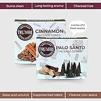Vista 264 de TRUMIRI Incense Cones - Combo Pack of 20 Cone Incense - 10 Nag Champa + 10 Palo Santo - Insence Cones - Incense Cones Scented - Cone Incense Scents