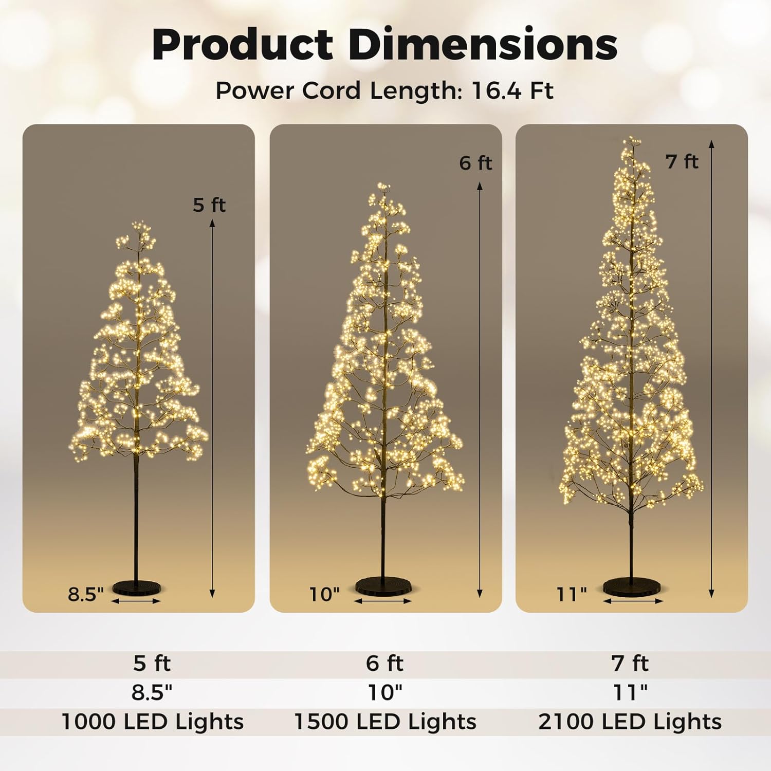 Goplus 5/6/7 FT LED Alpine Tree with 1000 Warm White LED Lights, Pre-lit Artificial Cedar with Weighted Base, Pre-lit Indoor Tree-Decoration for Christmas, Wedding Party (M)