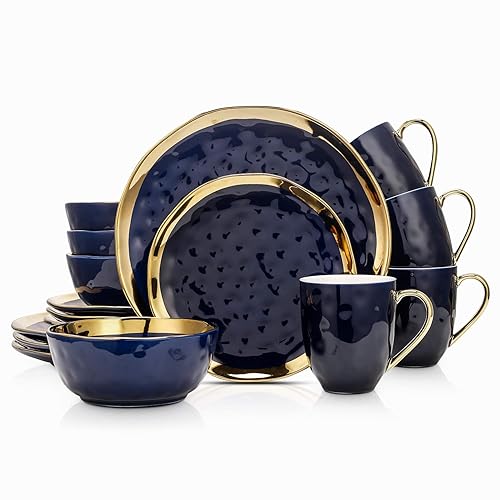 Stone Lain Porcelain 16 Piece Dinnerware Set, Service for 4,