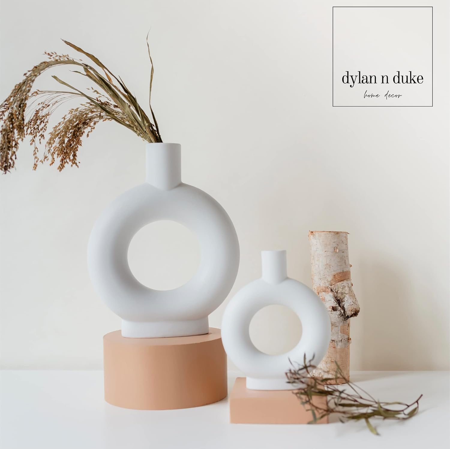 Set of 2 White Ceramic Vase, Vases for Pampas Grass, Vases Home Decor, White Vases for Decor, Ceramic Vase Set, Boho Decor, Vase Decor, Shelf Decor, Table Decor, Mantle Decor, Bookshelf Decor