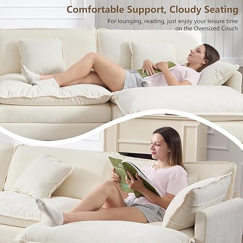 Miniatura 6 de Sofá Seccional Modular, Sofá Loveseat Moderno Sofá Nube con Otomana Móvil, Cómodo Asiento Profundo de Chenille en Forma de L Sofás para Sala de