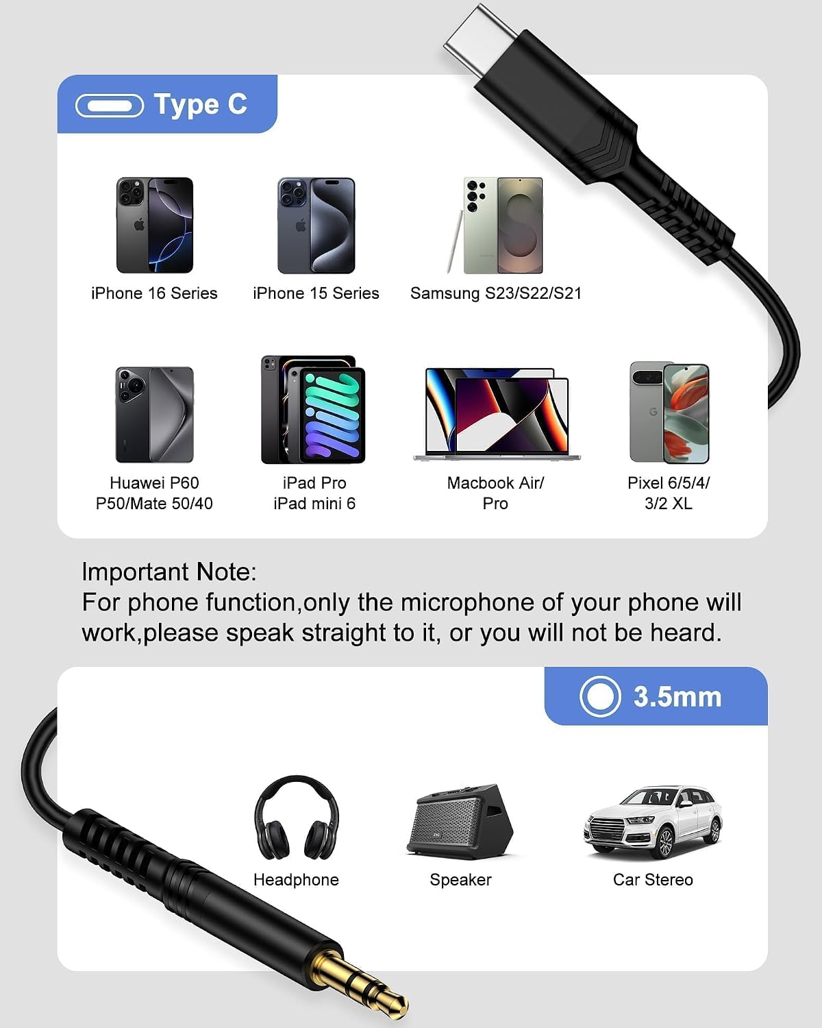 Coiled USB C to 3.5mm Audio Aux Jack Cable for iPhone 17/17e/17Pro/Air/16e/16Pro/15/15Pro Max, 6ft Type C to 3.5mm Headphone Car Stereo Cord Compatible with Android Samsung S26, MacBook, Google Pixel