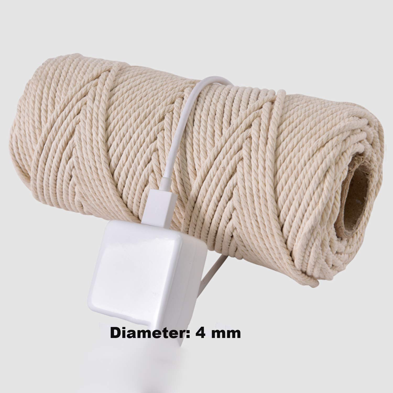 Cuerda de macramé beige de 4 mm/5 mm/6 mm, 100% algodón natural, cuerda de macramé, cuerda de algodón, hilo de punto para colgar en la pared, decoración para colgar plantas, 4 mm-1000 m