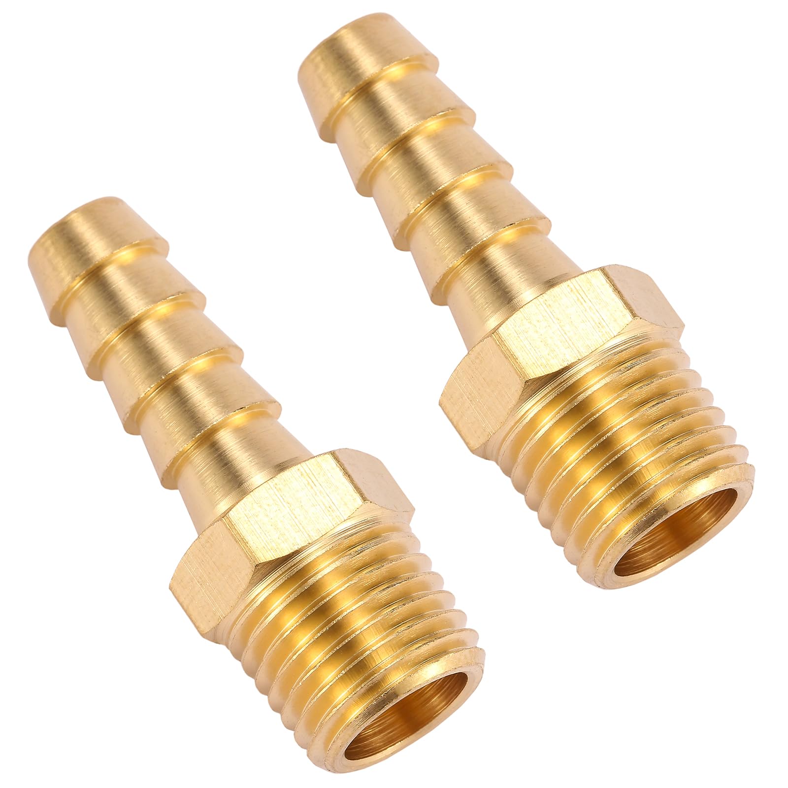 2 Pack Brass Hose Fitting, Adapter, 5/16" Barb x 1/4" NPT Male Pipe