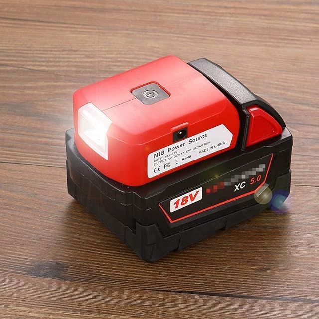 Battery Adapter for Milwaukee 18V Battery Adaptor with USB C Charger & DC Port & Work Light- Power Source Charger for Milwaukee 18V Lithium Battery (Tool ONLY)
